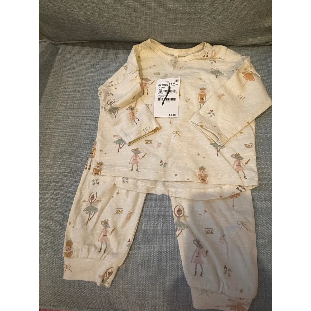 Rylee + Cru Nutcracker Pajama Set Ivory Holiday Ballerina Mouse King 3-6M NEW